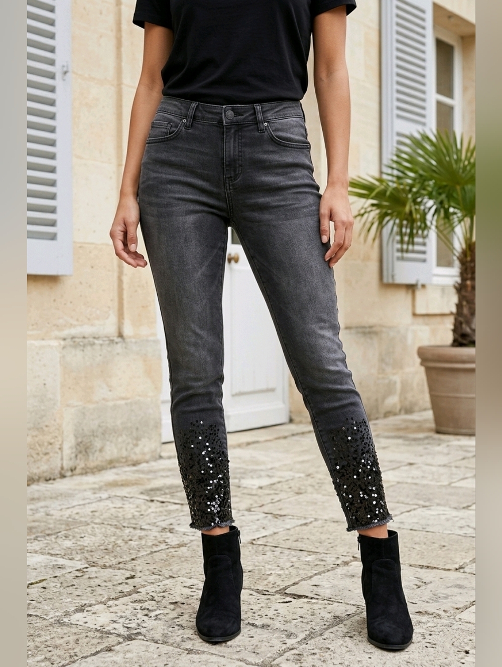 🔺️NWT ANA Black Sequined Mid-Rise Skinny Jeans Size 10
